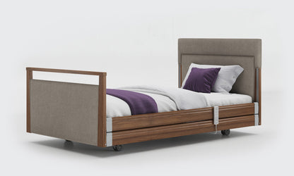 Signature bed upholstered 3ft6 with rails in walnut in zinc fabric