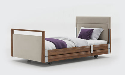 Signature bed upholstered 3ft6 with rails in walnut in sisal leather