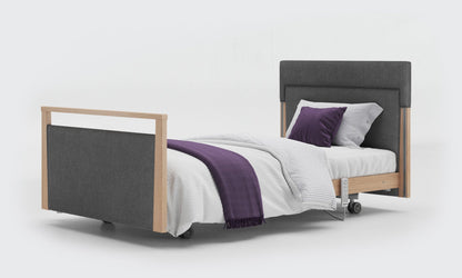 signature bed upholstered 3ft6 in oak with side rails in anthracite fabirc