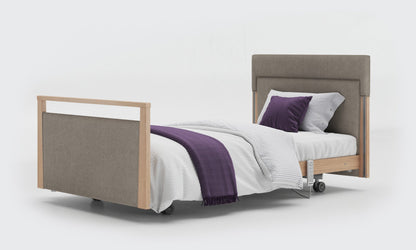 signature bed upholstered 3ft6 in oak with side rails in zinc fabric