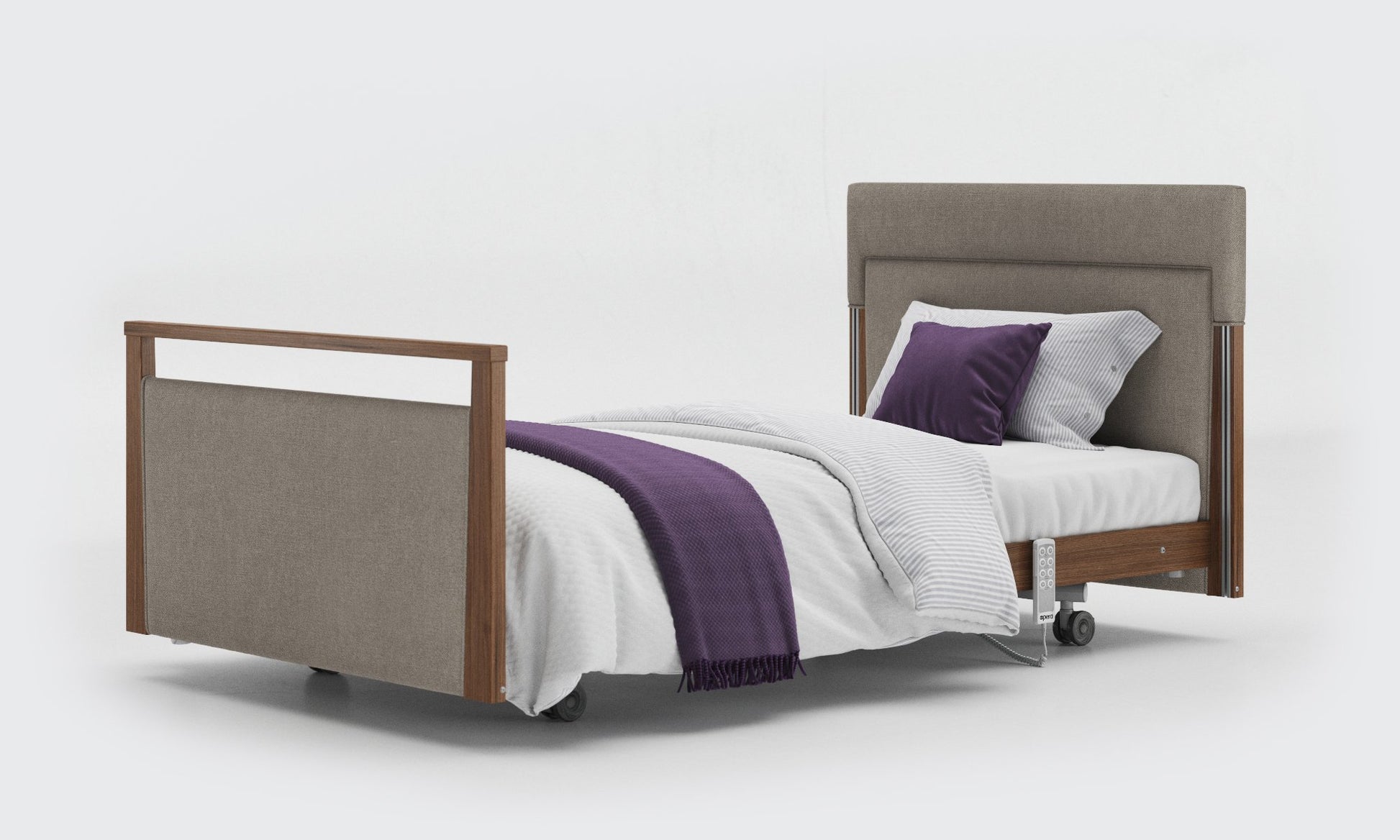 Signature bed upholstered 3ft6 without rails in walnut in zinc fabric