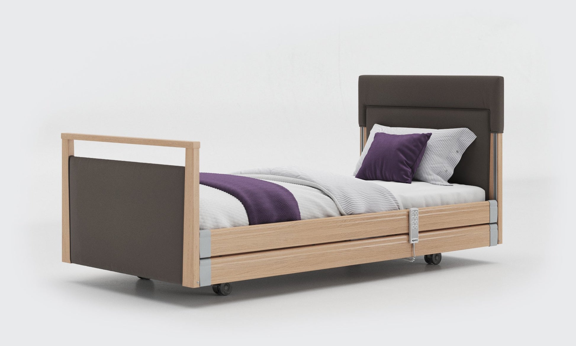 signature bed upholstered 3ft in oak with side rails in meteor leather