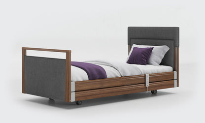 signature bed upholstered 3ft with rails in walnut in anthracite fabric