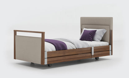 signature bed upholstered 3ft with rails in walnut in linen fabric