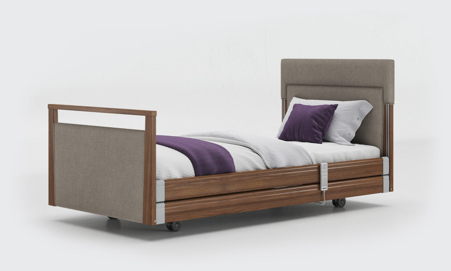 signature bed upholstered 3ft with rails in walnut in zinc fabric