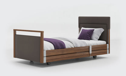 signature bed upholstered 3ft with rails in walnut and meteor leather