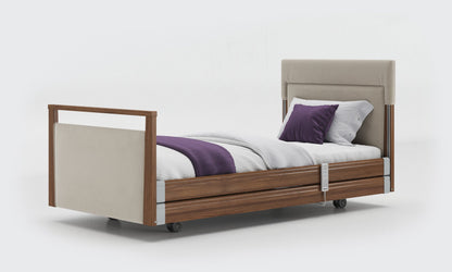 signature bed upholstered 3ft with rails in walnut and sisal leather