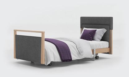 signature bed upholstered 3ft in oak without side rails in anthracite fabric