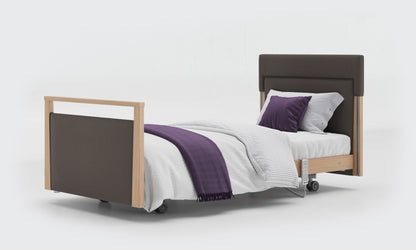 signature bed upholstered 3ft in oak without side rails in meteor leather