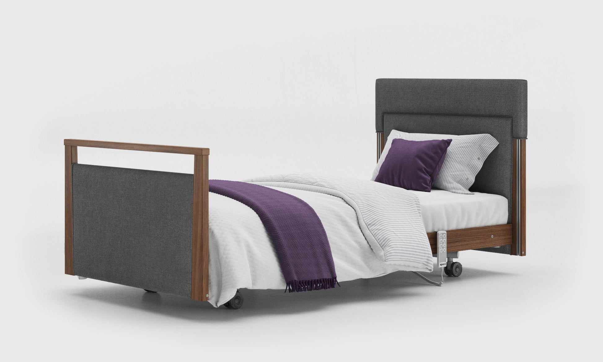 signature bed upholstered in 3ft without rails inn walnut in anthracite fabric