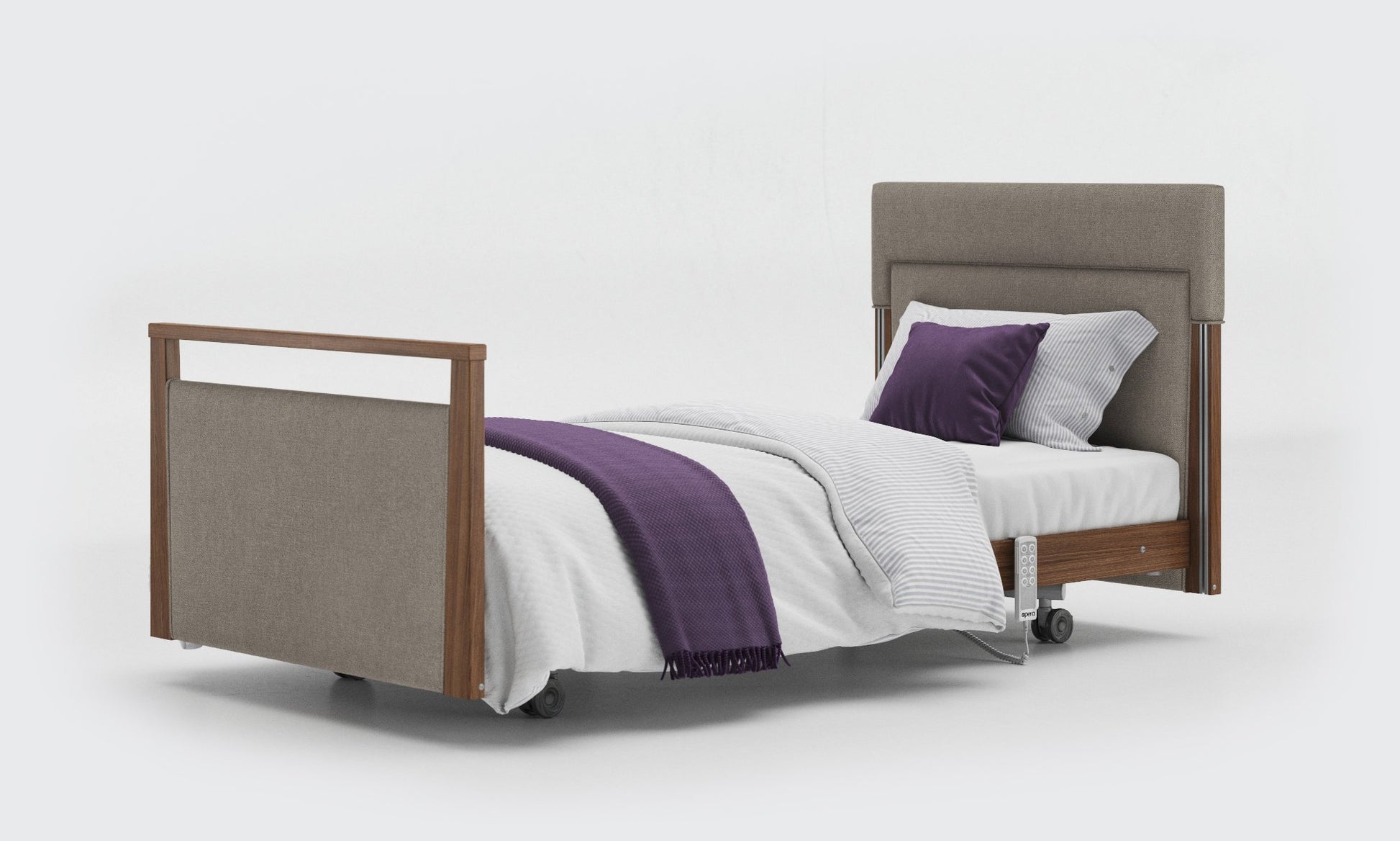 signature bed upholstered 3ft walnut without rails in zinc fabric