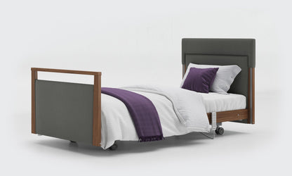 signature bed upholstered 3ft without rails in walnut in lichtgrau leather 