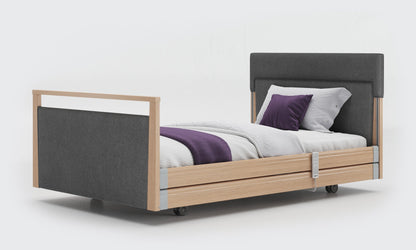 signature upholstered bed 4ft with rails in oak with anthracite fabric