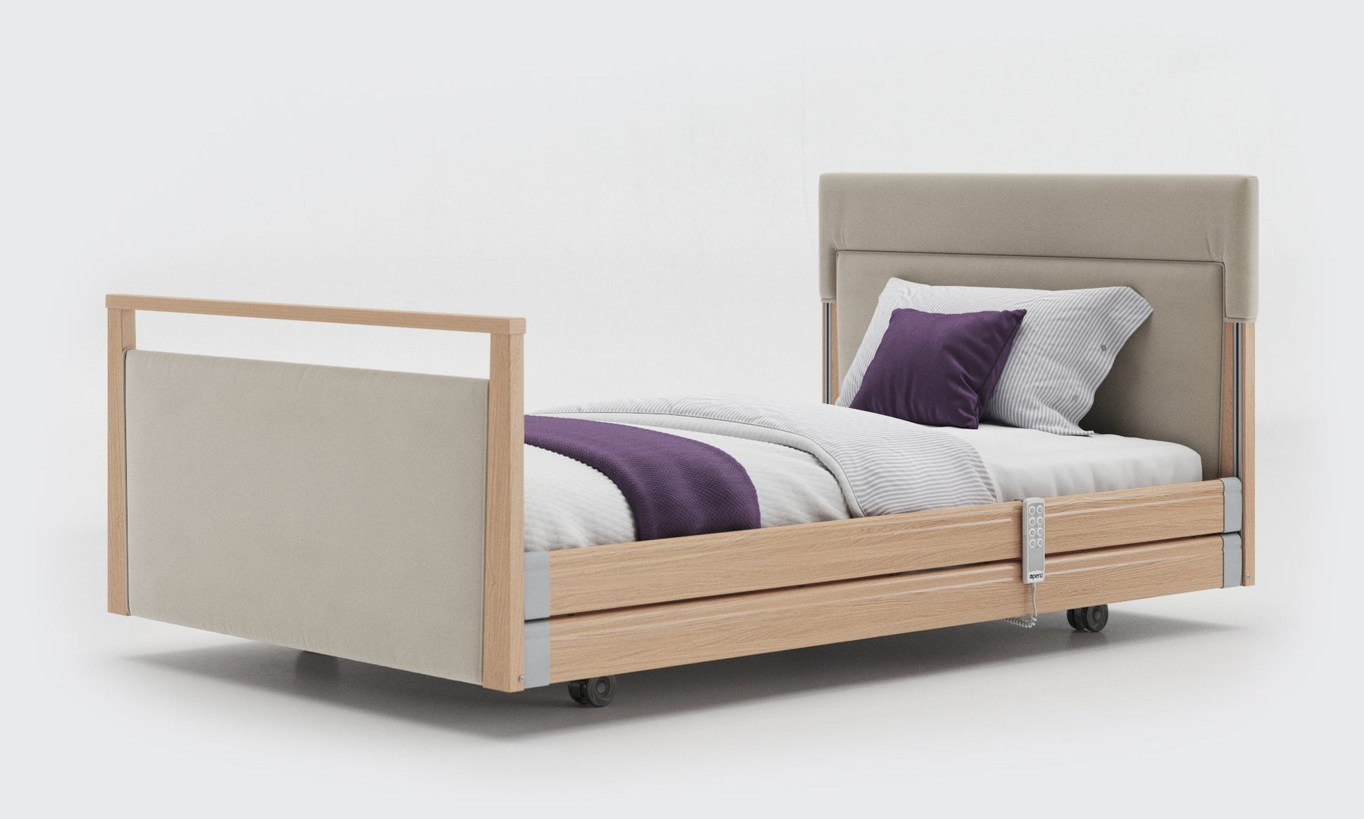 signature upholstered bed 4ft with rails in oak and sisal leather