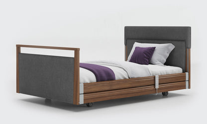 signature bed upholstered 4ft walnut with rails in anthracite fabric