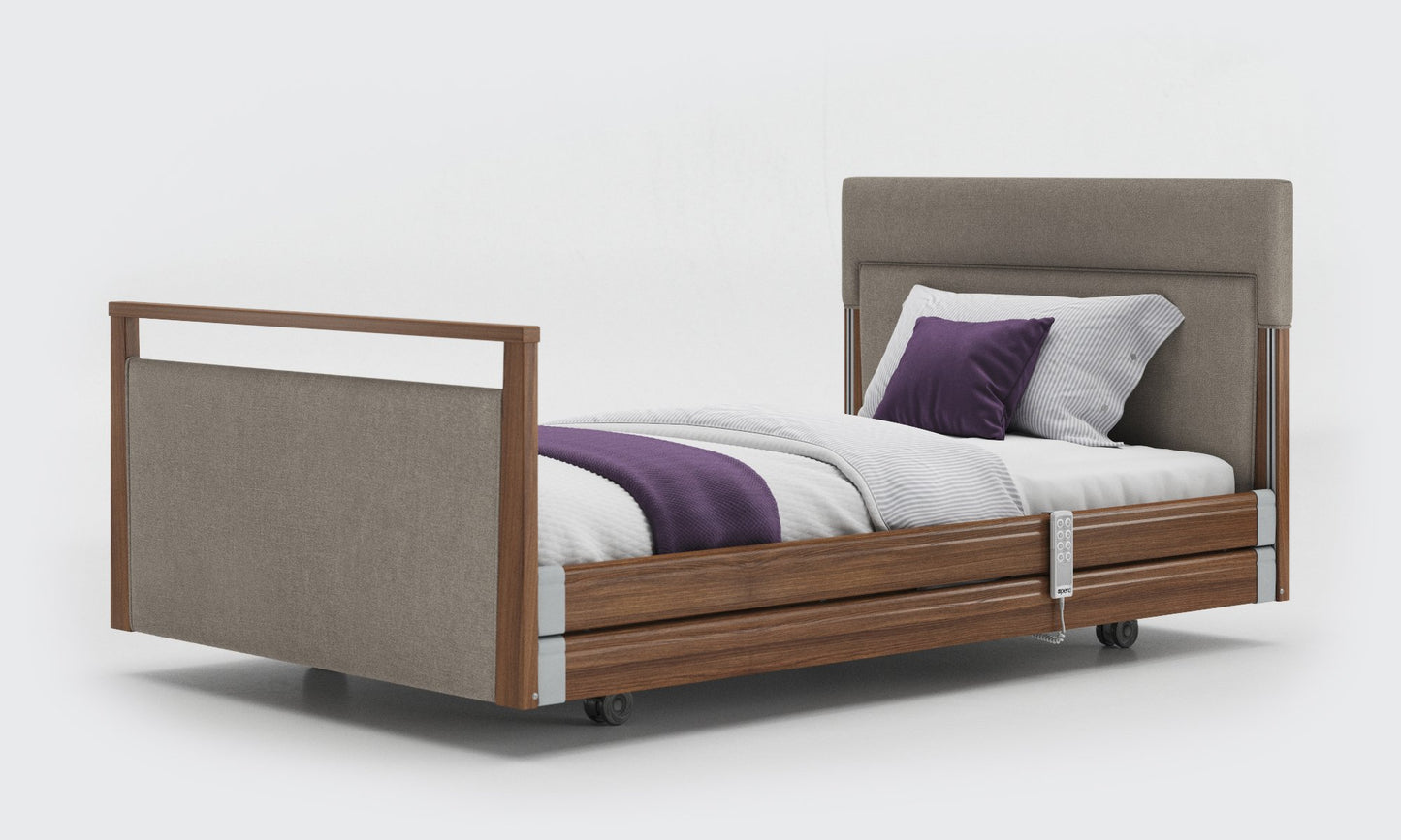 signature bed upholstered 4ft with rails in walnut and zinc fabric