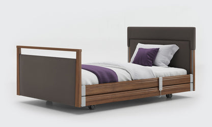 signature bed upholstered 4ft walnut with rails in meteor leather