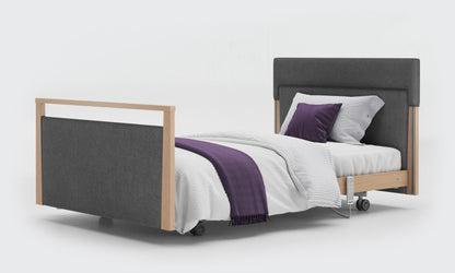 signature bed upholstered 4ft without rails in oak and anthracite fabric