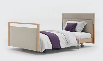 signature bed upholstered 4ft without rails in oak and sisal leather