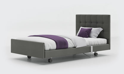 signature comfort bed 3ft6 with an emerald headboard in lichtgrau leather