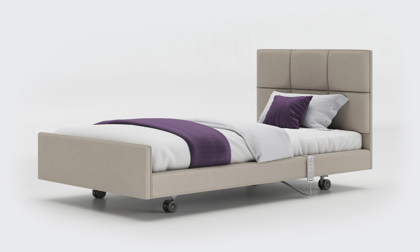 signature comfort bed 3ft6 with an opal headboard in linen fabric 