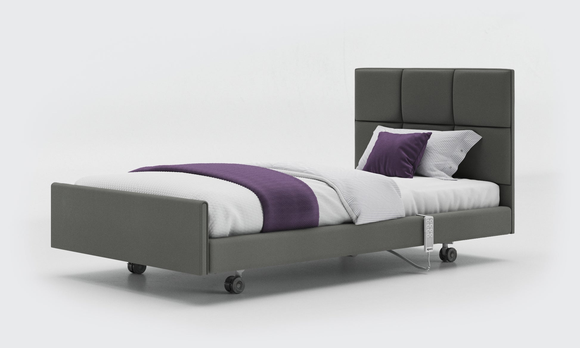signature comfort bed 3ft6 with an opal headboard in lichtgrau leather