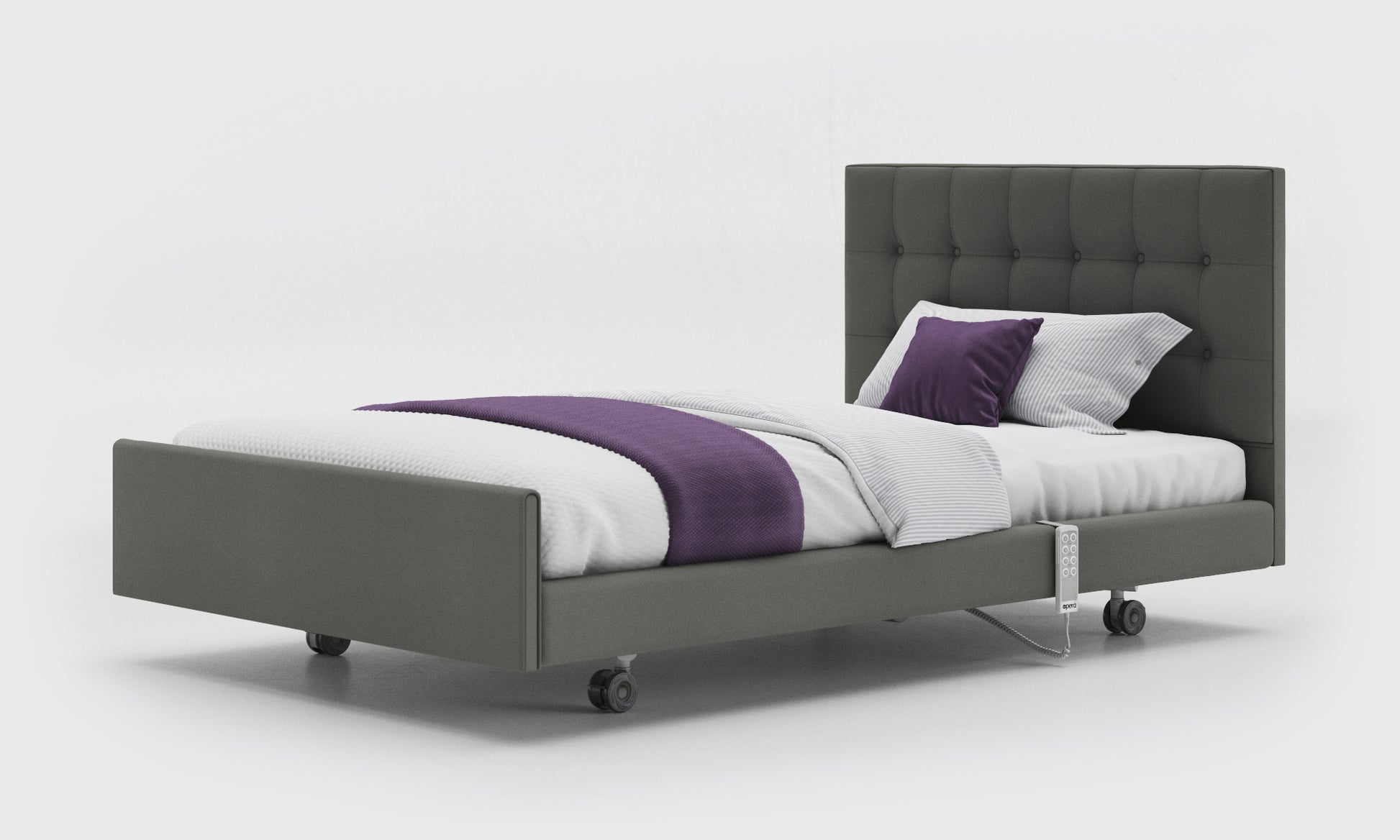 signature comfort bed 4ft with an emerald headboard in lichtgrau leather
