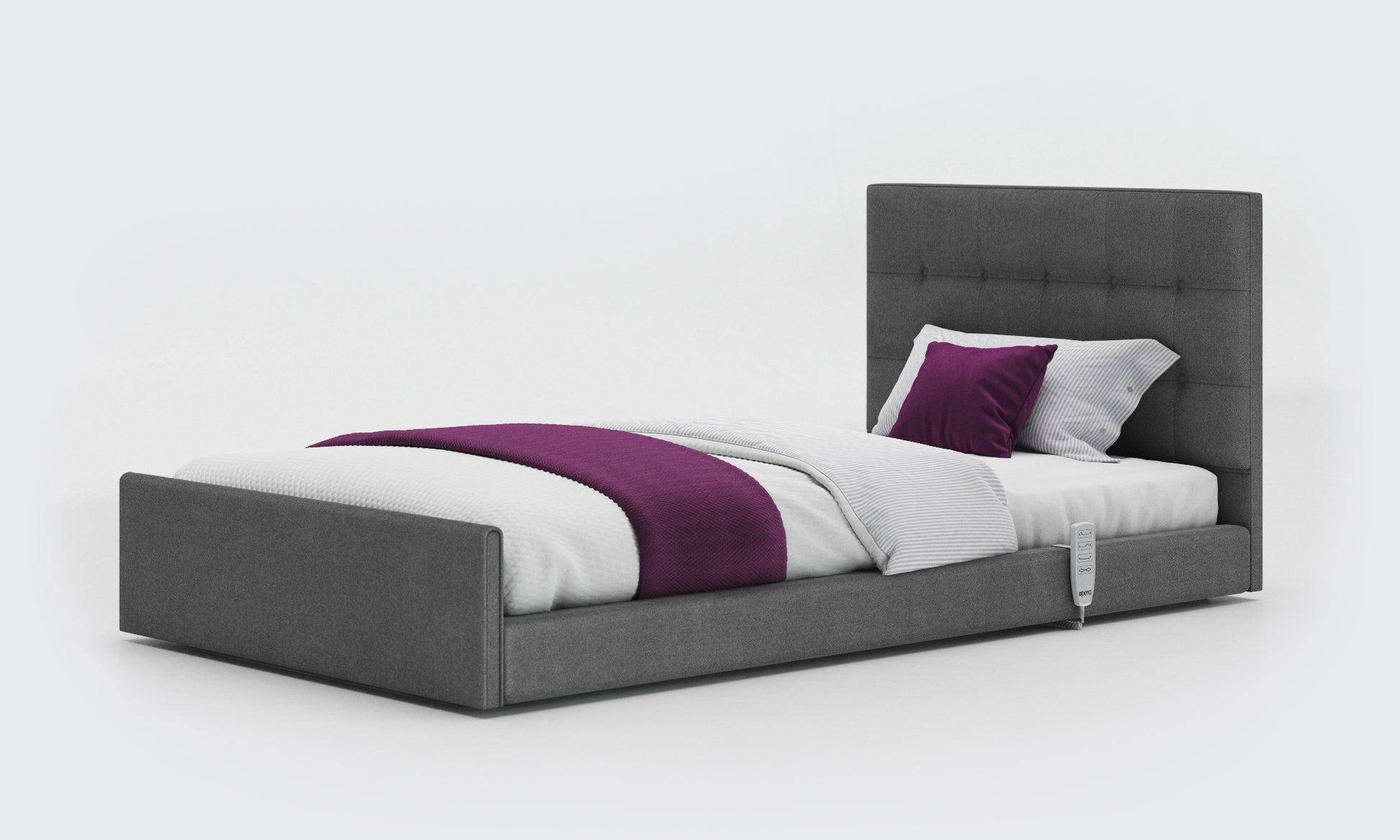 solo comfort bed 3ft6 with an emerald headboard in anthracite fabric