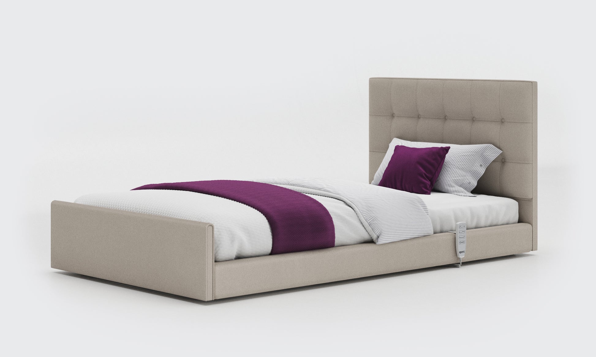 solo comfort bed 3ft6 with an emerald headboard in linen fabric