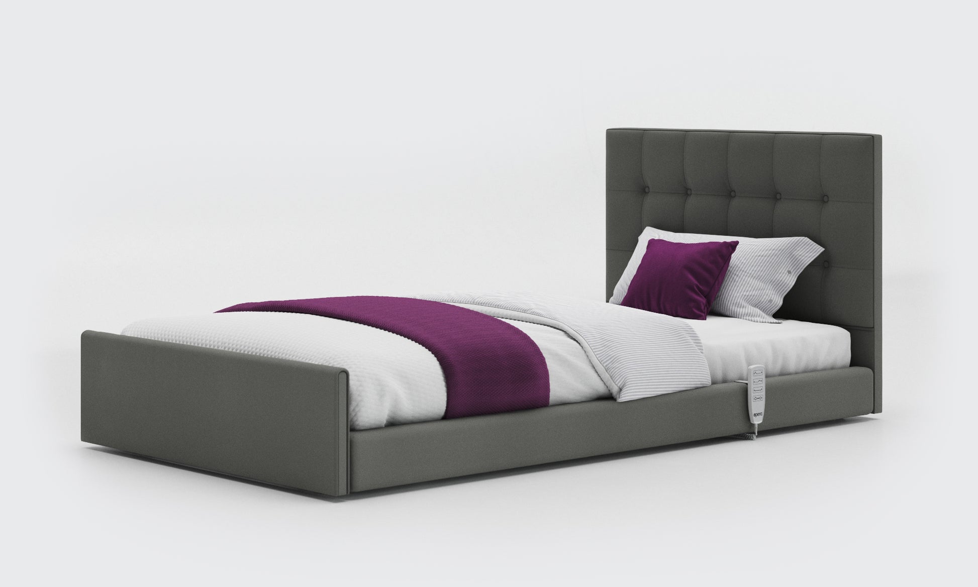 solo comfort bed 3ft6 with an emerald headboard in lichtgrau leather