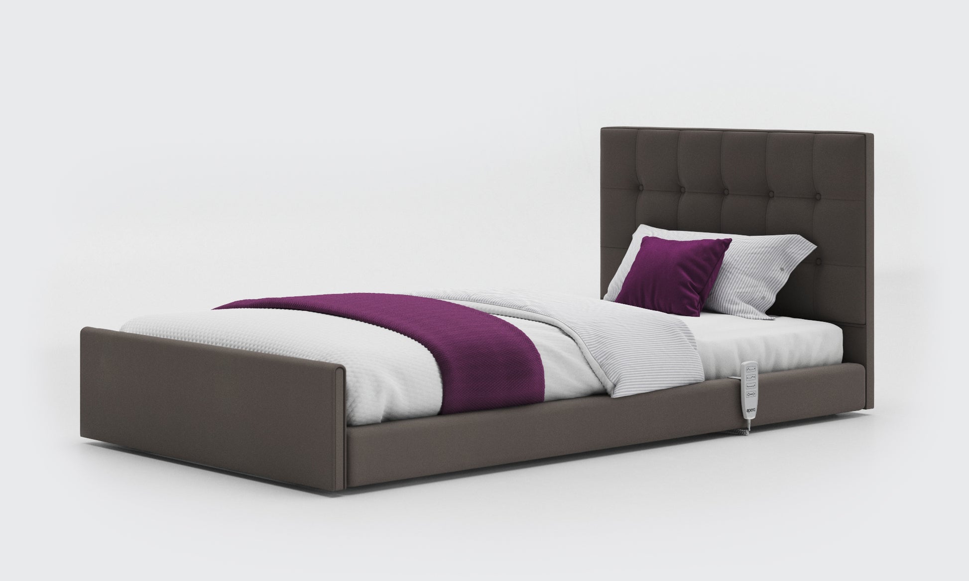solo comfort bed 3ft6 with an emerald headboard in meteor leather