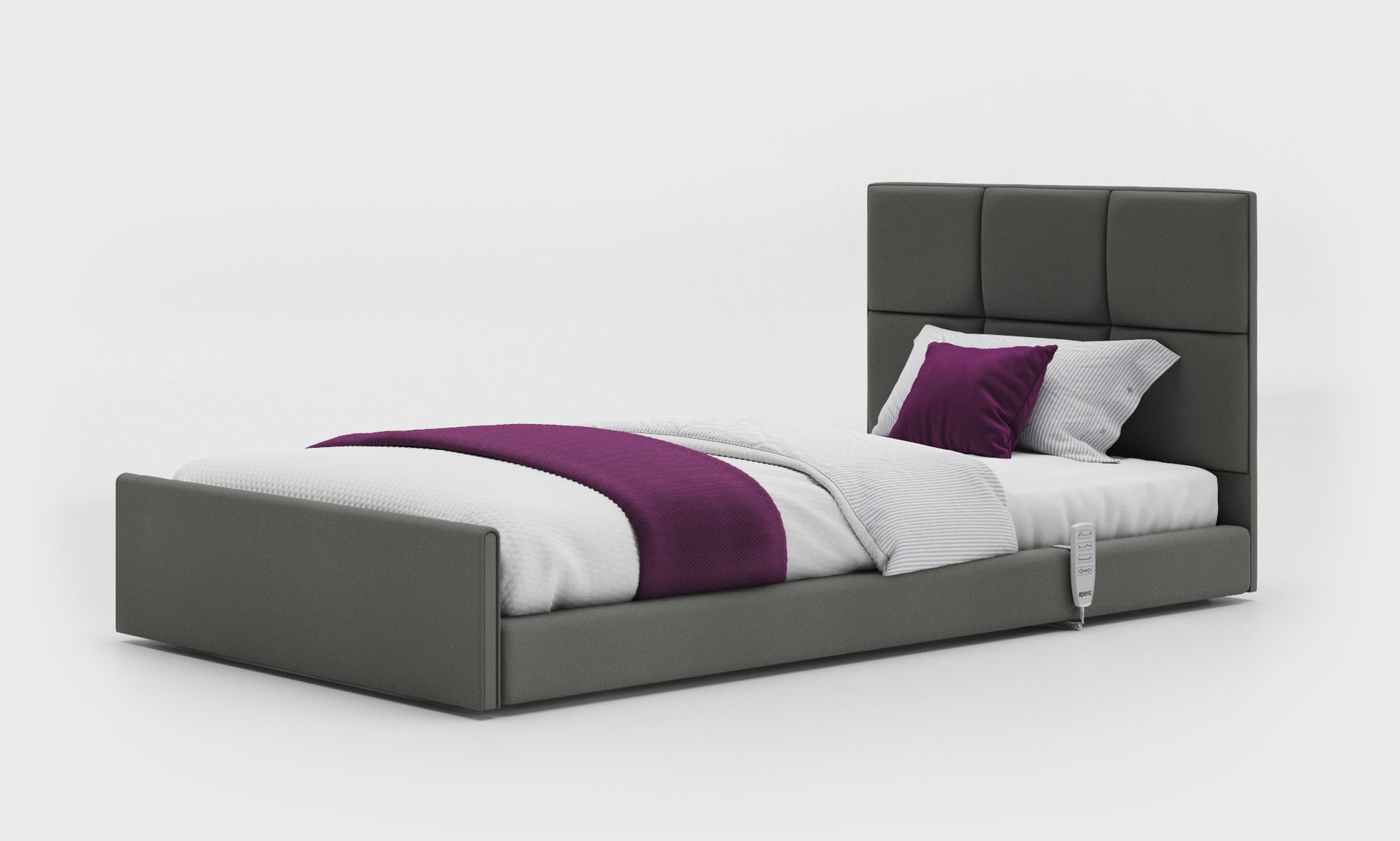solo comfort bed 3ft6 with an opal headboard in lichtgrau leather