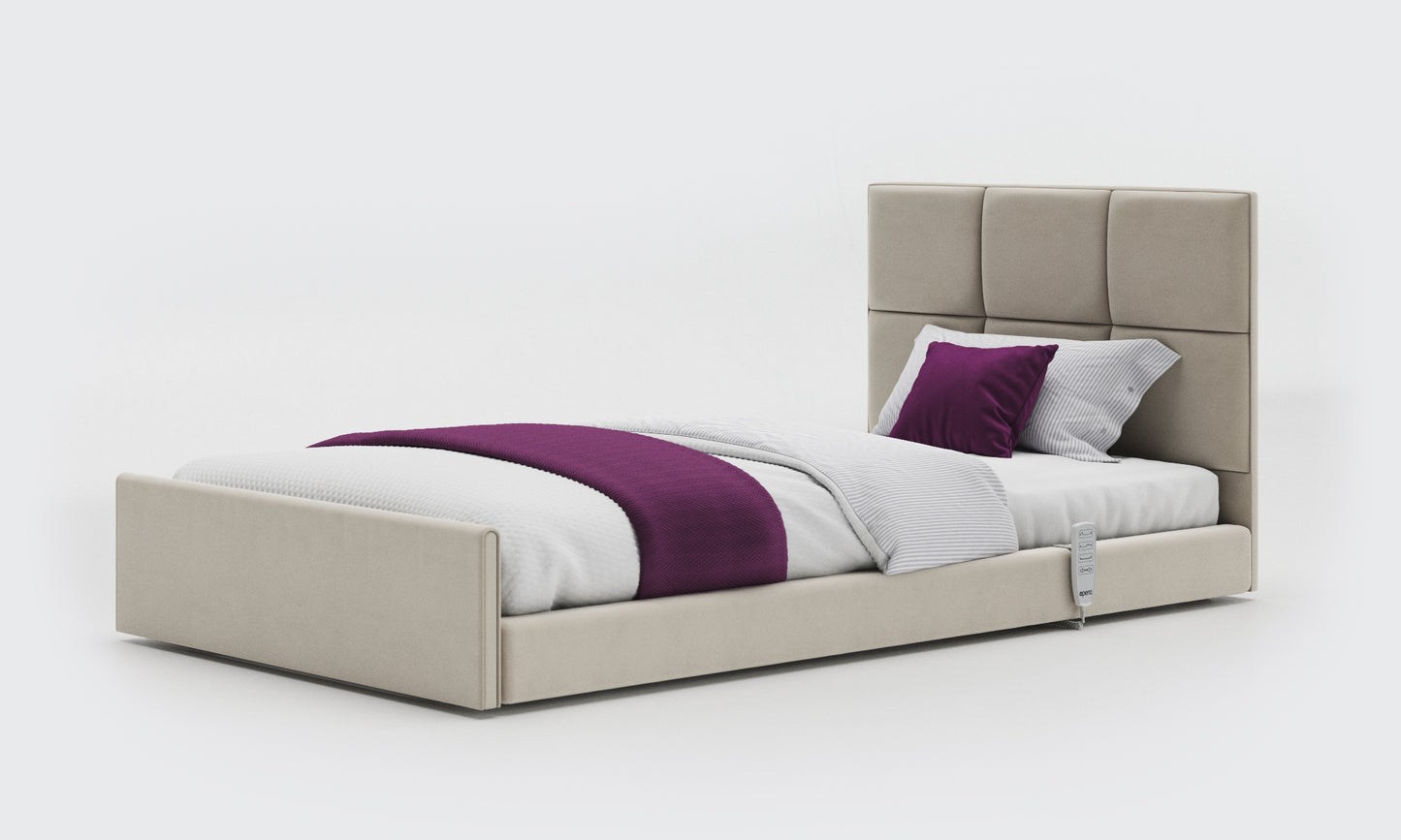 solo comfort bed 3ft6 with an opal headboard in sisal leather