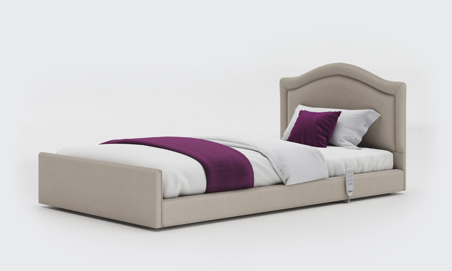 solo comfort bed 3ft6 with a pearl headboard in linen fabric