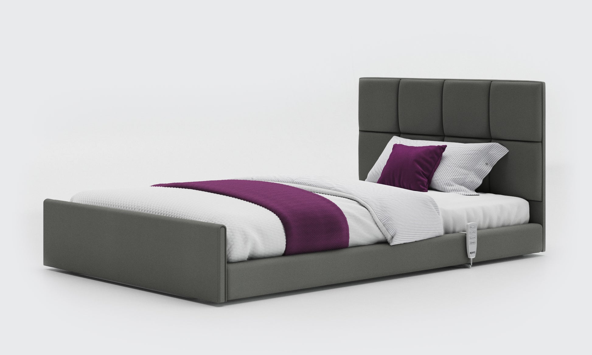 solo comfort bed 4ft with an opal headboard in lichtgrau leather