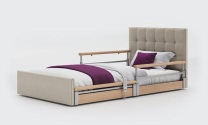Solo Comfort Plus Bed 3ft6 Oak Split Rails Emerald Headboard Fabric Sisal