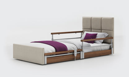 solo comfort plus bed in 3ft with walnut split rails and a opal headboard in sisal leather