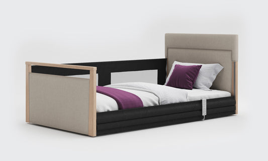 solo safe side 3ft6 bed in linen and oak with mesh rails