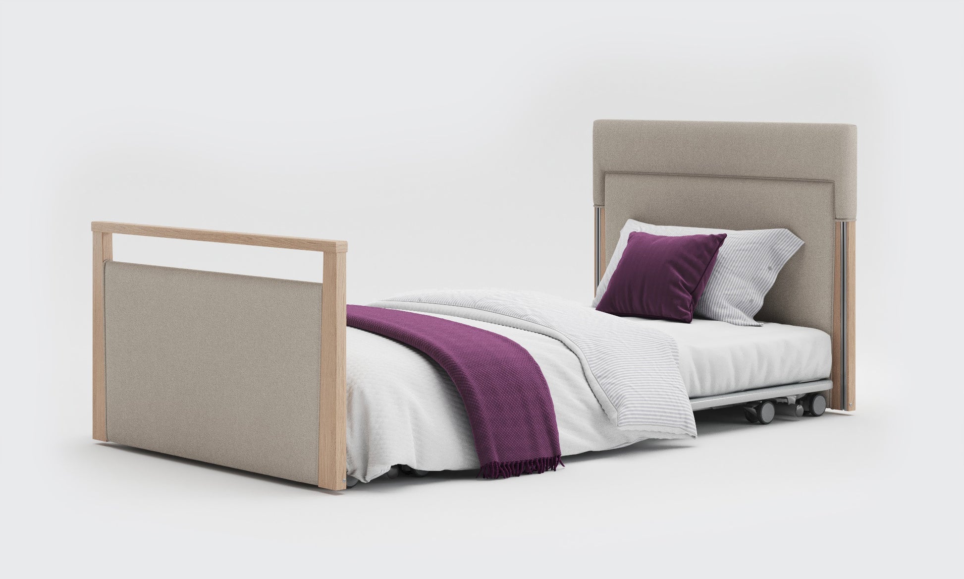 solo safeside 3ft6 upholstered bed in linen and oak 