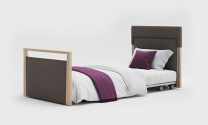 solo safeside 3ft upholstered bed in meteor leather and oak 