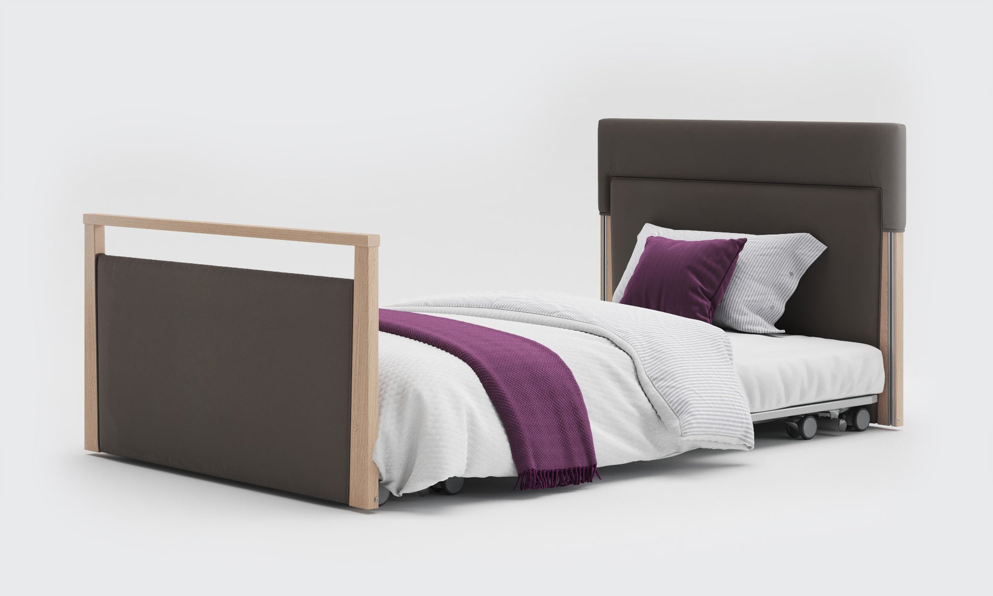 solo safe side 4ft bed in meteor leather and oak