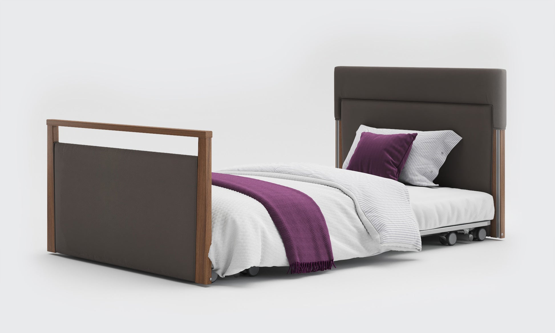 solo safe side 4ft bed in lichtgrua leather and walnut