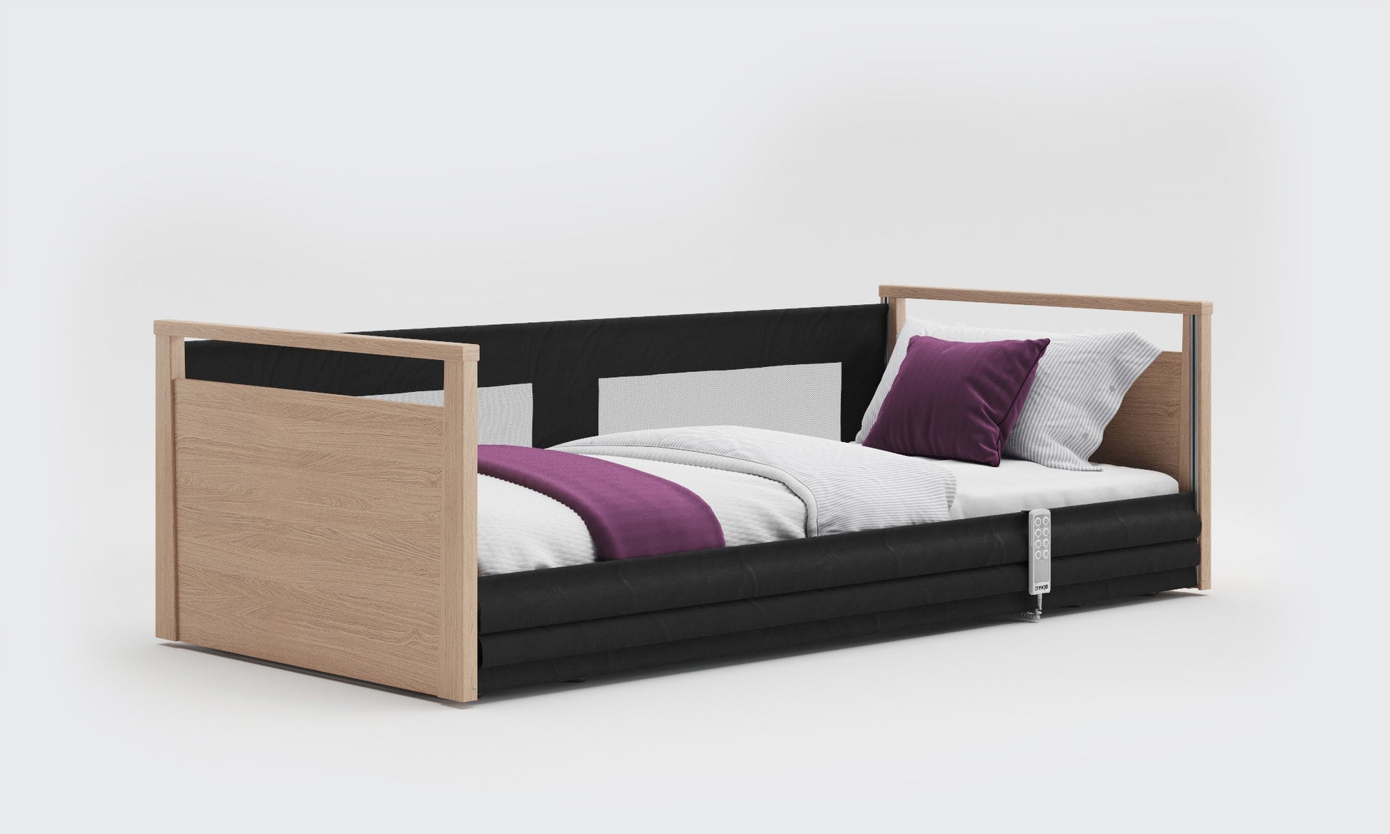 solo safe side 3ft bed in oak with mesh rails