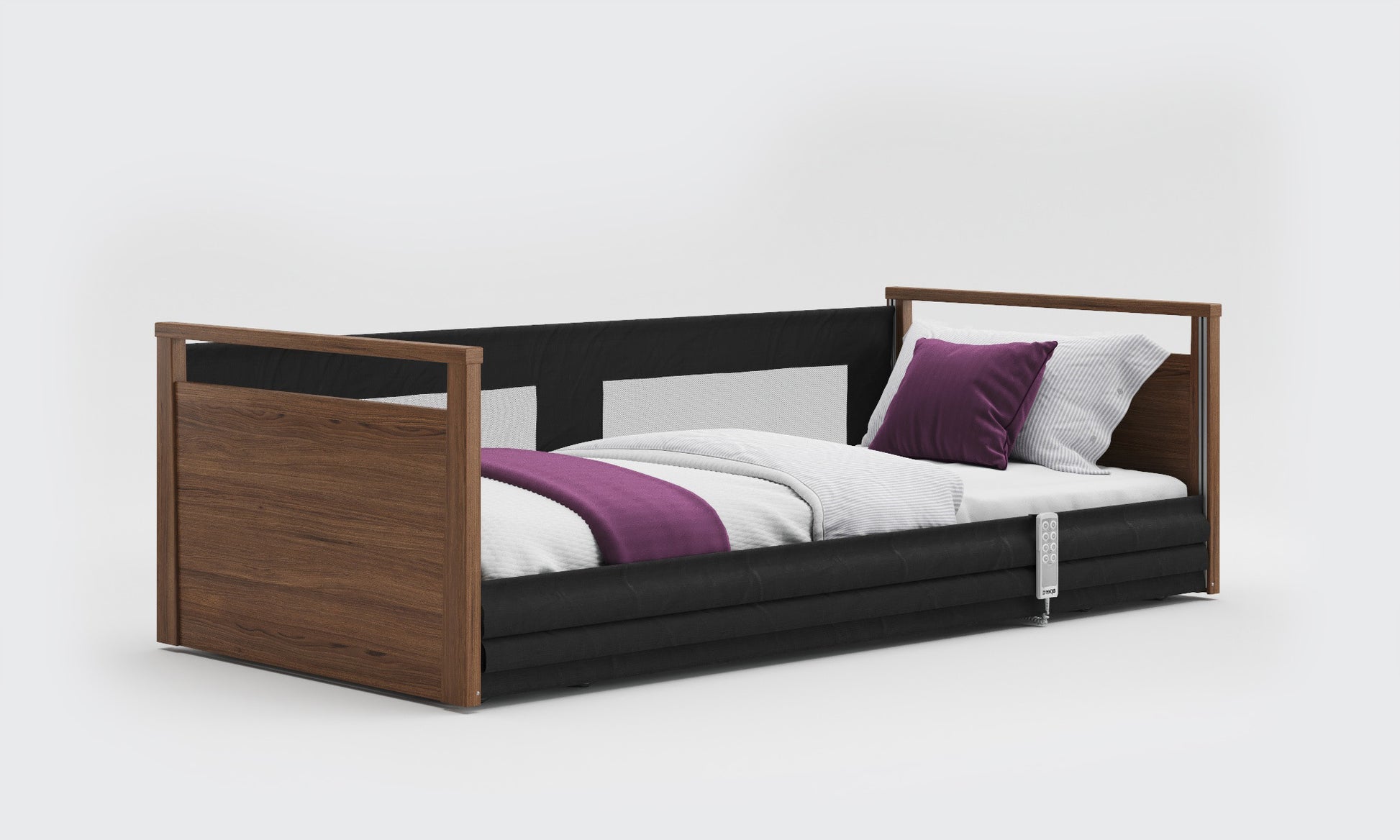 solo safe side 3ft bed in walnut and mesh rails