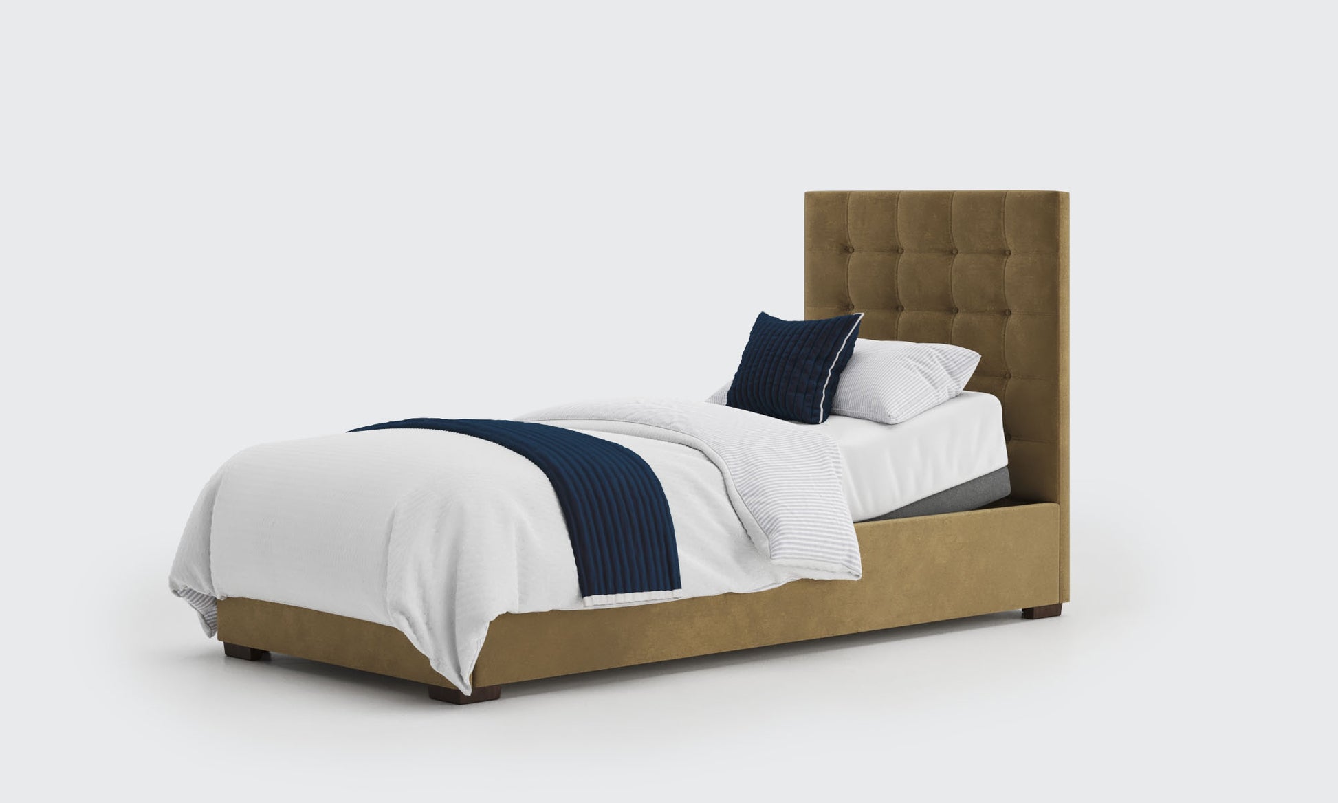 yorke single bed and mattress in the biscuit velvet material