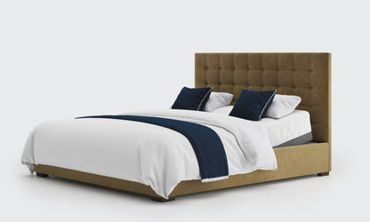 yorke 6ft double bed and mattress in the bisucite velvet material
